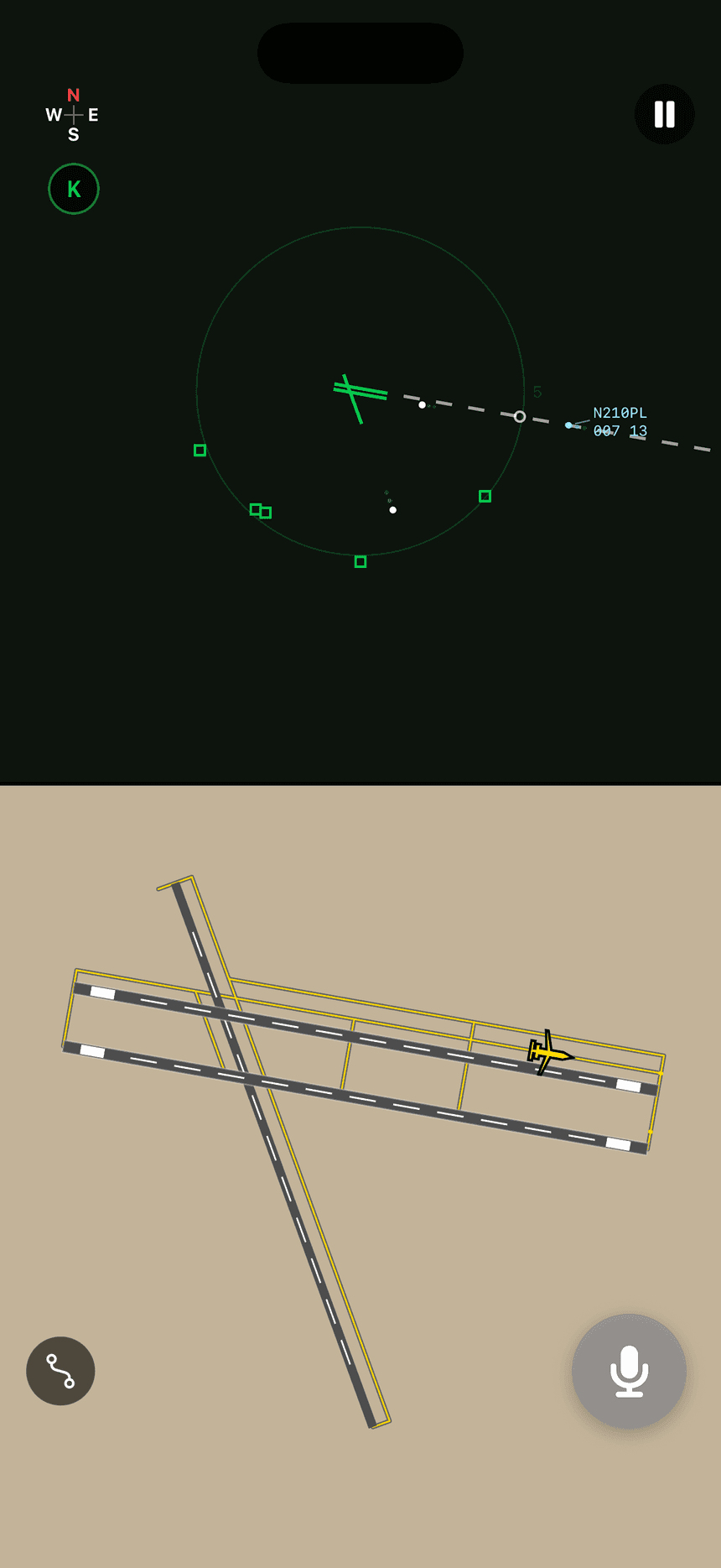 ATC Tower Trainer tower simulator screen with radar and aircraft traffic